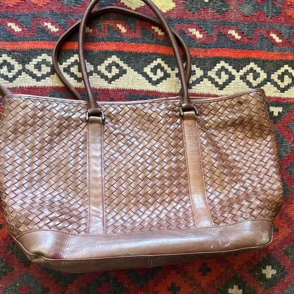 L.L. Bean Leather Woven X-Large Tote 20” x 12” x 7” - Picture 1 of 15